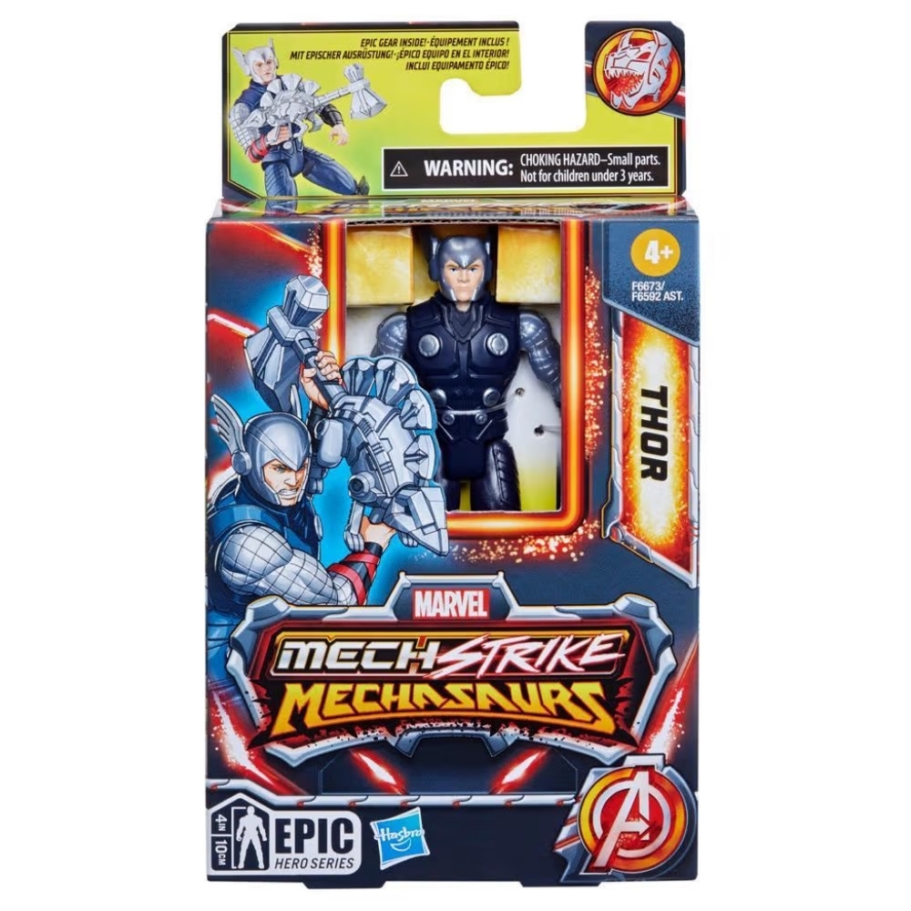 Marvel Mech Strike Mechasaurs Thor Action Figure, with Weapon Accessory (4")